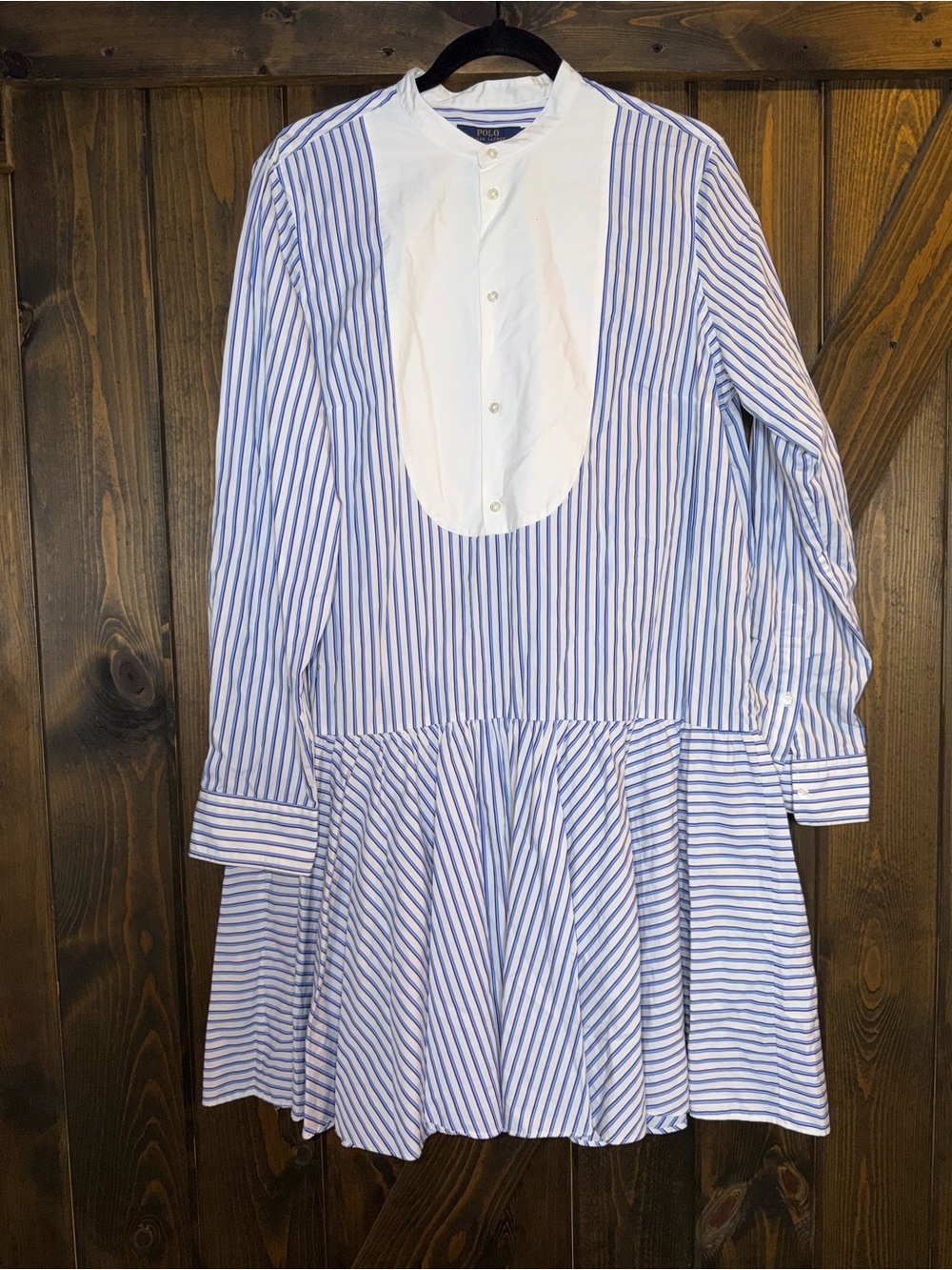 Polo Ralph Lauren Striped Bib-Front Poplin Dress Preppy Chic Tuxedo Dress Sz 14